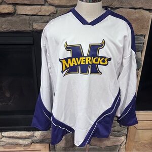 White and Purple Mavericks Hockey Jersey‎ Wozniak